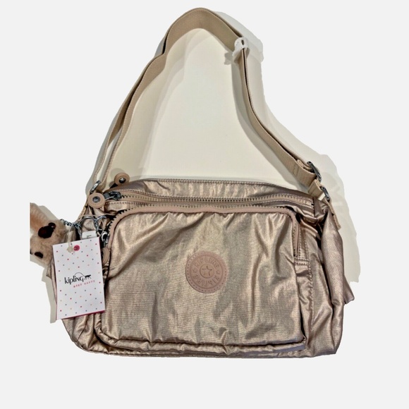 Kipling Sparkly Gold Adjustable Shoulder Crossbody Handbag Purse New with Tags - Picture 16 of 16